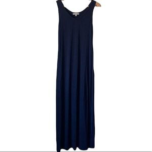 Joan Vas Sleeveless Maxi Dress - Navy Blue Stretch Cotton Jersey, Sz Small